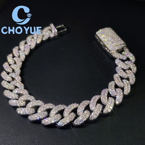 Wholesale 925 Sterling Silver 13mm Moissanite Cuban Bracelet <b>Iced</b> <b>Out</b> <b>Chain</b> Pass Diamond Tester Hip Hop Jewelry Unisex GRA - Product Image 4