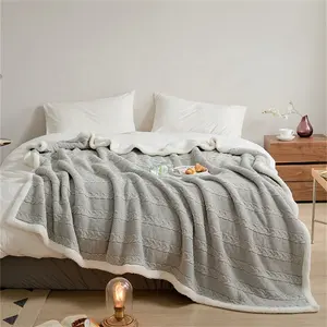 Newest design warm soft chunky cotton fleece knitted throw blanket for sofa for winter home decor SDL