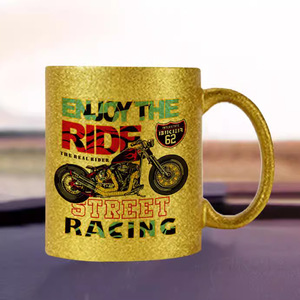 Taza Brillante con Logotipo Personalizado, Taza de Cerámica con Recubrimiento de Transferencia de Calor, con Asa, Diseño de Carreras Callejeras en Color Dorado Brillante - Product Image 1