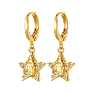 Dreamwork-pendientes de circonia cúbica para mujer, aretes de gota de la Virgen María de 18K, moneda milagrosa en forma de corazón redondo ovalado, estrella, luna - Product Image 5