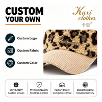 Topi Bisbol Retro Motif Leopard Kustom Berlapis Sherpa dengan Pinggiran Corduroy dan Kancing Snapback Unisex untuk Santai, Aktivitas Luar Ruangan, dan Perjalanan
