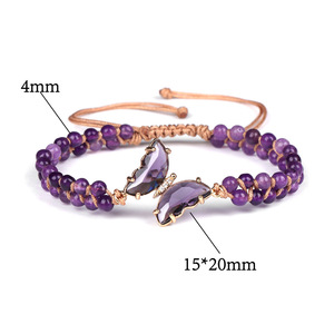 Braccialetti con perline a forma di farfalla, perline di cristallo artificiale da 4 mm, doppio intreccio, stile maglione. - Product Image 1