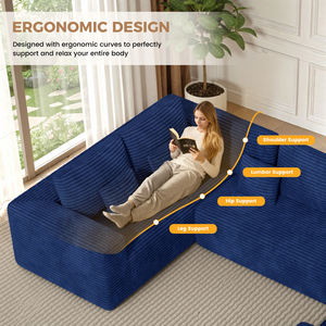 Canapé modulaire sectionnel en velours côtelé avec ottoman, tissu moelleux et rembourrage en éponge, sans assemblage requis, surdimensionné pour hôtels et centres commerciaux - Product Image 3