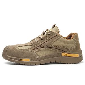 Safety <b>Shoes</b> <b>Men</b> Steel Toe Anti Smashing Anti Puncture Non Slip Rubber Sole <b>Work</b> Protective Khaki Low Top - Product Image 5