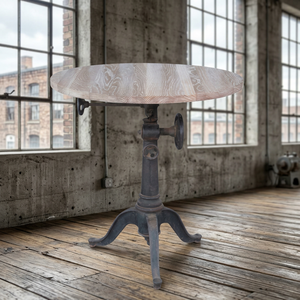 Vintage Industrial Antique Round <b>Dining</b> <b>Table</b> with Adjustable Height Iron & <b>Wood</b> Construction Eco-Friendly Hotel Use - Product Image 2