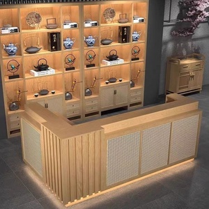 Cửa hàng trà Homestay sức khỏe <span class=keywords><strong>spa</strong></span> thiết kế truyền thống rắn gỗ mây quầy thu ngân quầy tiếp tân Retro cho nhà hàng - Product Image 2