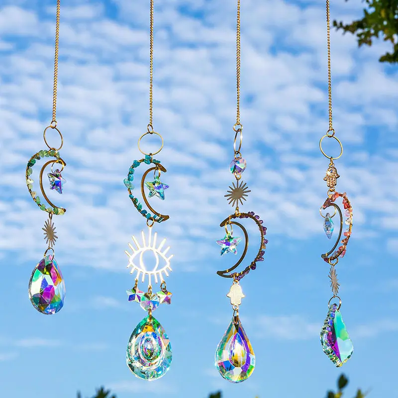 Moon Crystal Sun Catcher Prisms Rainbow Maker Hanging Natural Crystal Suncatcher For Home Decor