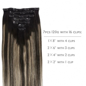 Nouveautés Extensions à clips en cheveux vierges brésiliens Ondulés 100% cheveux humains Double trame machine Clips invisibles sans couture Miel - Product Image 2