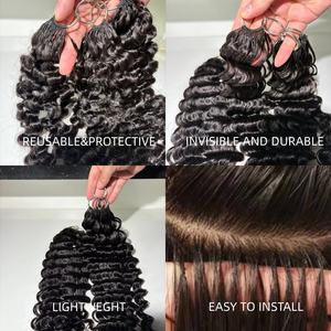 Offre Spéciale : Cheveux Humains Frisés Ondulés Profonds au Crochet Effet Plume # Lot de Cheveux au Crochet Pré-Séparés <span class=keywords><strong>Miracle</strong></span> Knots Couleur 1B pour Femmes - Product Image 5