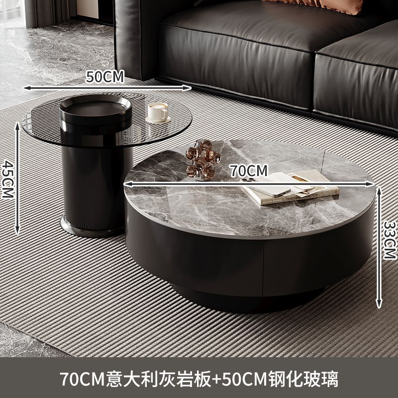 Italian grey rock slab coffee table set [70CM50]