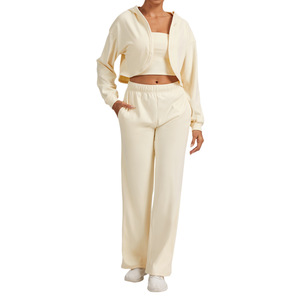 Allure Body Women's Hooded Crop <b>Top</b> And Wide Leg Pants Set <b>Long</b> <b>Sleeve</b> Loose Fit Yoga Wear For Young Women - Product Image 5