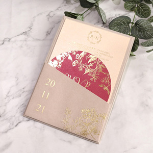 Cá nhân thiết kế DIY Craft màu hồng nhung túi sang trọng vàng lá Dập Cổ Điển hoàn hảo giấy handmade lời mời đám cưới - Product Image 2