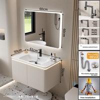 Ensemble armoire de salle de bain à coins arrondis de style crème Cuvette en céramique intégrée Nouveau lavabo Siphon en S pour salles de bain