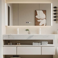 Meuble-lavabo mural moderne personnalisé de luxe au prix d'usine Meuble-lavabo avec ardoise de roche Miroir intelligent supérieur