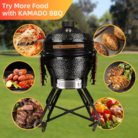Barbecue Kamado en céramique premium de 24 pouces, grand barbecue à charbon de bois avec chariot mobile, four à pizza pour le camping en plein air, cadeau idéal