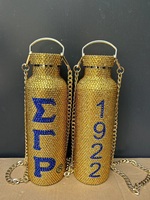 Gobelet isotherme en acier inoxydable de 750 ml, moderne, doré, avec strass, motif Sigma Gamma Rho Sorority, poignée perlée, anti-fuite