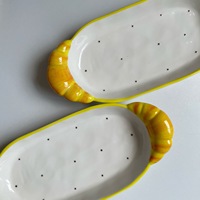 Assiette longue en céramique à pois, style américain minimaliste, créative et fraîche, avec double poignée, pour salade de poisson, pour la salle à manger.