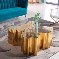 Table basse en acier inoxydable doré de luxe, design unique et moderne, racine d'arbre, souche, pour le salon