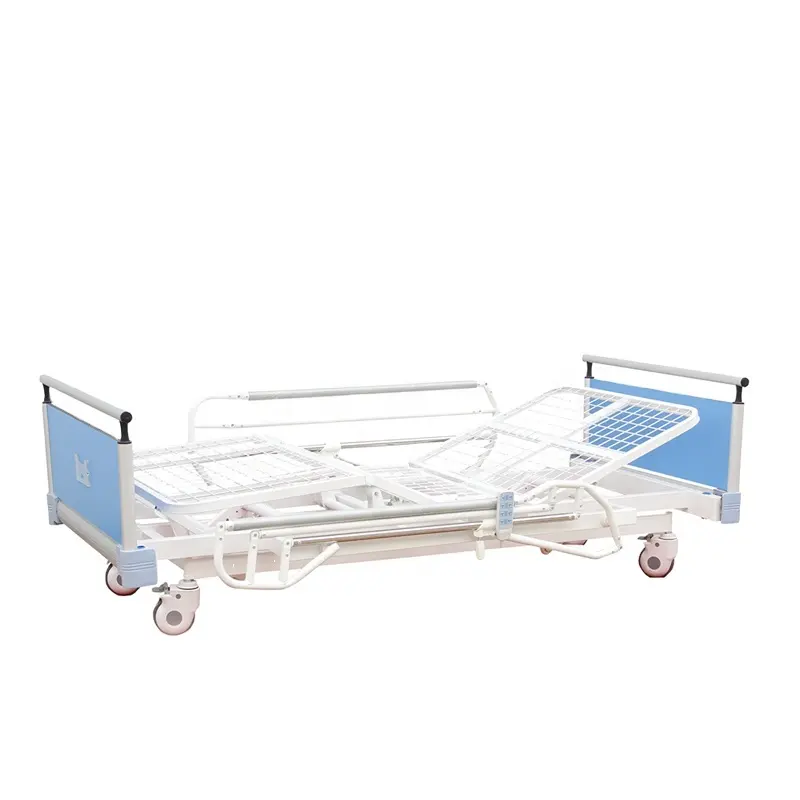 Drie Functie Elektrische Ultra-Lage Ziekenhuis Bed, Hoofd & Voet Boord Abs Medische Bed, verpleging Bed Met Wielen