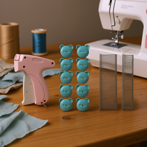 Pistolet à micro-aiguilles Consulbefor pour la réparation et l'étiquetage des vêtements avec des capuchons en forme d'ours et des broches métalliques, conception en plastique durable pour Qu - Product Image 2