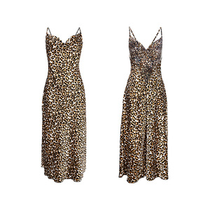 Nuevo camisón largo sin espalda con estampado de leopardo, vestido halter al por mayor, camisón con cuello en V para mujer - Product Image 6