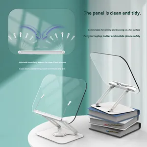 Soporte de Lectura para Tablet y Computadora de Escritorio, Giratorio 360 Grados, Altura Ajustable, Transparente, de Plástico - Product Image 3