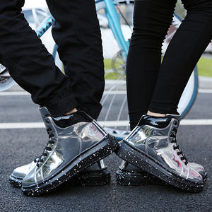 Высокие кеды для скейтбординга черного, красного и серебристого цветов на шнуровке из лакированной искусственной кожи, повседневные кроссовки для мужчин и женщин - Product Image 6