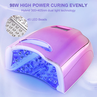 Sèche-ongles professionnel UV LED 98W avec capteur automatique intelligent et écran LCD à 4 minuteurs pour tous types de vernis gel UV