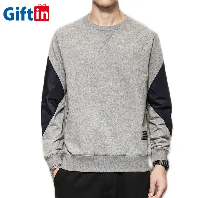 Wholesale Custom Fashion Blank Plain Oversized Sweater Vintage Pocket Black   White Slim Fit Long Sleeve T Shirt Men