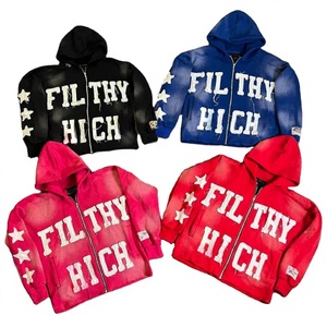 Sudadera con Capucha y Cremallera Filthy Rich para Hombre, Estilo Urbano Oversize, Diseño de Letras en Aplique Azul, Corte Regular, 100% Algodón, Invierno - Product Image 6