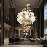 Lustre moderne personnalisé pour plafond haut, luminaire décoratif suspendu, villa, bar, hôtel, en céramique et verre, motif floral