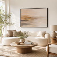Toile abstraite panoramique minimaliste, paysage côtier beige neutre, texture, décoration murale pour hôtel de luxe, salon