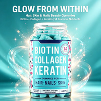 Gummies de biotine, collagène et kératine à marque privée, 60 unités, avec pectine pour la santé des cheveux, de la peau et des ongles, complément alimentaire végétalien