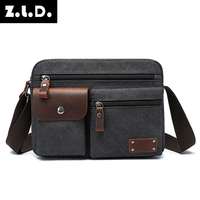 Sac messager ZLD vintage en cuir Crazy Horse et toile pour homme, sac à bandoulière pour tablette 11 pouces, sacoche décontractée pour affaires