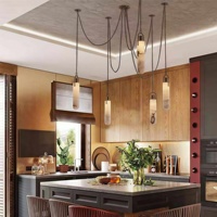 Lustre linéaire LED 5 lumières en marbre et métal avec suspension cylindrique à chaîne, intensité variable, garantie 5 ans, pour salle à manger moderne