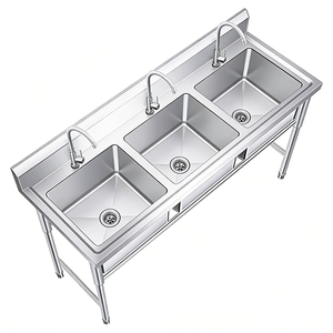 Cuci Piring Tiga Lubang Stainless Steel 201/304 Langsung dari Pabrik Cina, Tahan Lama untuk Dapur Komersial, Anti Karat, dan Mudah Dibersihkan - Product Image 1