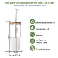 Tumbler Kaca 34oz 800ml dengan Tutup Bambu dan Sedotan, Aman untuk Microwave dan Mesin Cuci Piring, Unisex, Cocok untuk Pesta, Tahan Air Panas