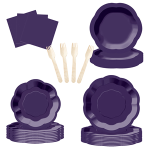 DAMAI Dark Purple Paper Party Plates Set Serves 8 Disposable Dinner Dessert Plates for Wedding Birthday Party Supplies - Product Image 5