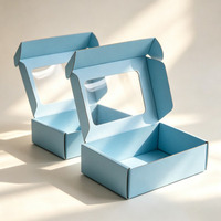 Cajas de Panadería Corrugadas Azul Claro Personalizadas para Envío de Alimentos, Fácil Montaje, Cajas para Macarrones y Galletas con Ventana y Laminado Mate