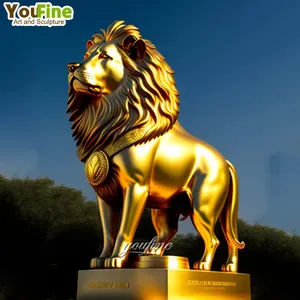 Outdoor Garden Decorative Life Size Metal Brass Animal Sculpture Bronze Big Golden Lion Statue Suppliers