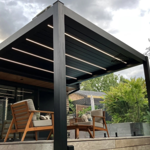 <span class=keywords><strong>Toldo</strong></span> de pérgola de aluminio eléctrico con marco de plástico de tamaño personalizado con control remoto y diseño de persianas - Product Image 1