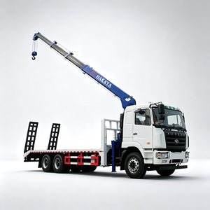 6x4 Flatbed Truck Mounted Crane Low <b>Bed</b> With Ramps For Excavator Transport - Product Image 1