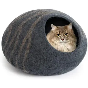 Премиум фетровый кот Кровать пещера ручной работы 100% мериносовая шерсть кровать для кошек и котят темных оттенков среднего темного цвета