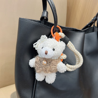 Adorable porte-clés en peluche anti-perte, ours en peluche avec nœud perlé, jouet animal en peluche doux et moelleux, breloque de sac et de sac à dos