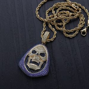Nouveau collier pendentif <span class=keywords><strong>masque</strong></span> de crâne pavé de zircon plaqué or, couleurs violet, noir et <span class=keywords><strong>blanc</strong></span>, pour hommes et femmes, bijoux hip-hop <span class=keywords><strong>rappeur</strong></span> - Product Image 5