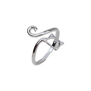 Anneau ouvert en argent S925 avec perle traversante, anneau de bouche ouvert 5-5,5 avec tête de chat, accessoires de bijoux DIY, série 1830 - Product Image 5