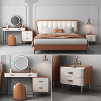 NOVA Light Coiffeuse Intelligente de Luxe Meubles de Chambre à Coucher Appartement Moderne Finition en Cuir Table de Maquillage avec Miroir LED