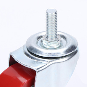 2.5-Inch Pu Screw Swivel Caster Wheel With Brake Silent Operation Red Polyurethane Fixed And Movable For Factory Use - Product Image 1