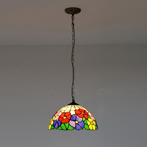 LongHuiJing Mediterranean Stained Glass Tiffany LED Pendant <b>Light</b> Adjustable Height 80cm Single Bulb Warm White Middle 360 - Product Image 1