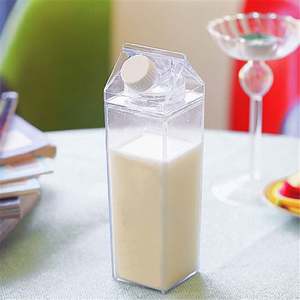 Milk Carton Shaped 17Oz 34Oz 1000Ml <b>Juicing</b> <b>Bottles</b> Double Wall Clear Acrylic <b>Plastic</b> Transparent Square Milk Box <b>Bottle</b> - Product Image 1